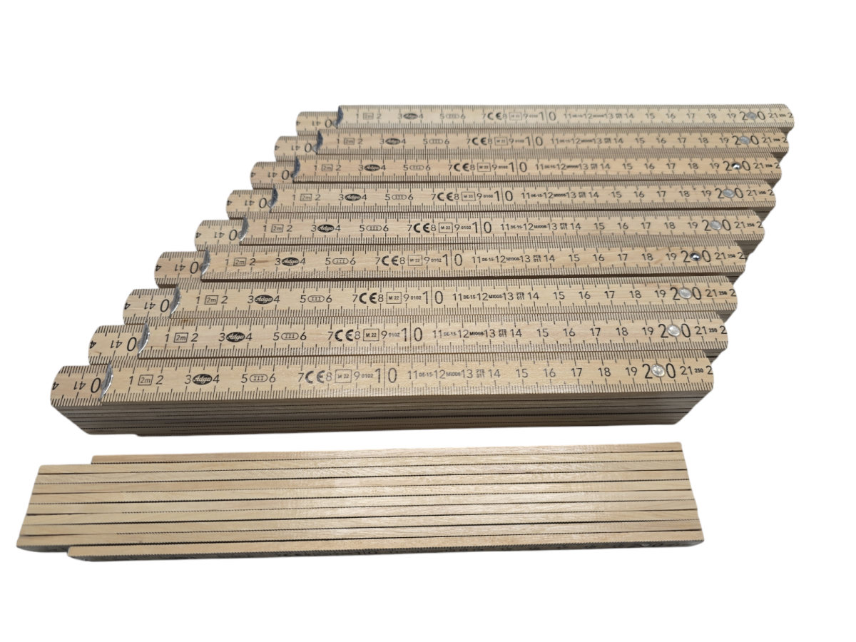 Gliedermaßstab Holz Metrie PROFI Holz Zollstöcke 10er Set – 2m Lang, Duplex-Teilung, Weiß, Hergestellt In Der EU Adga Zollstock